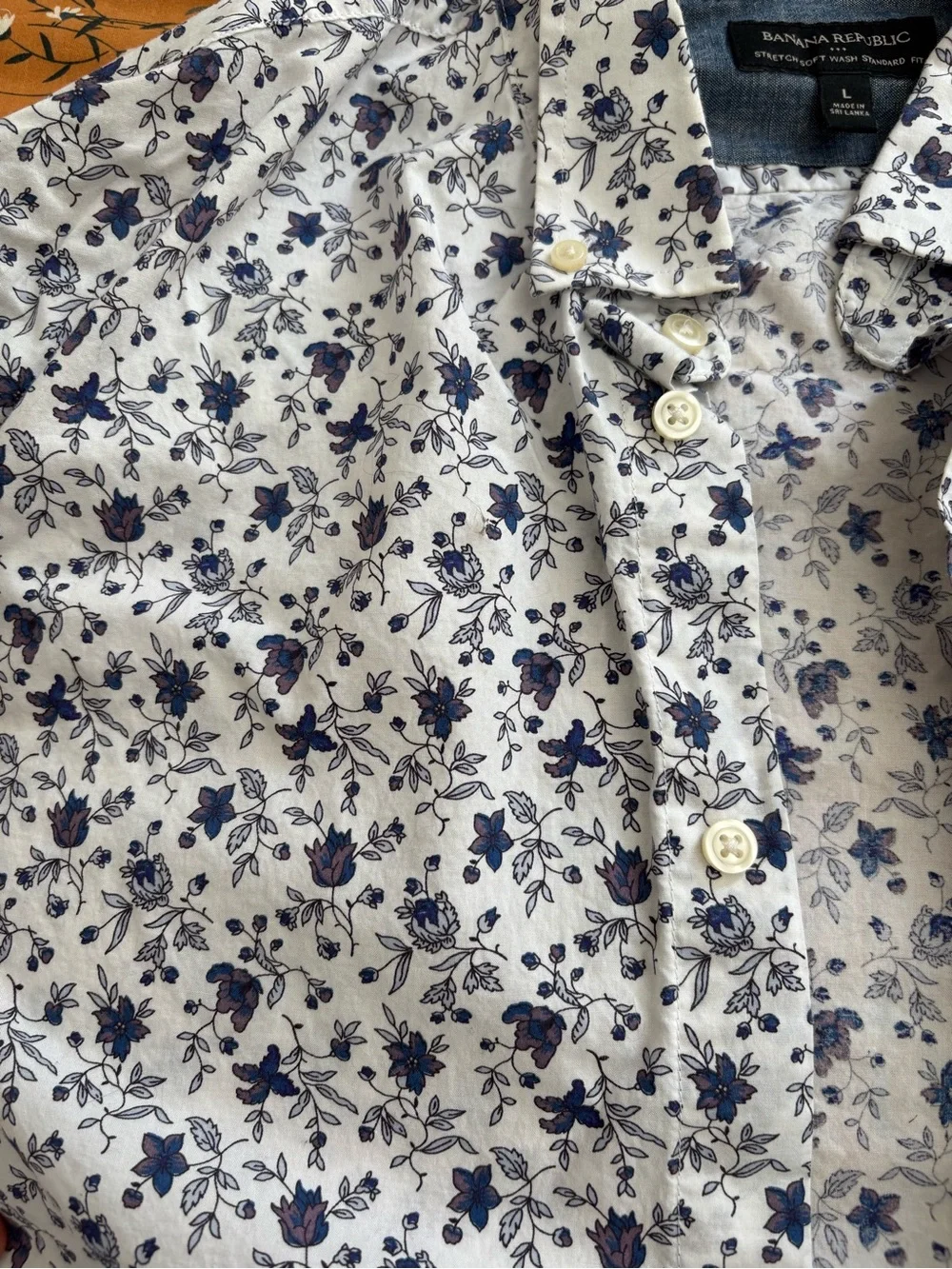 Banana Republic White Button-Down Shirt with Blue Floral Print